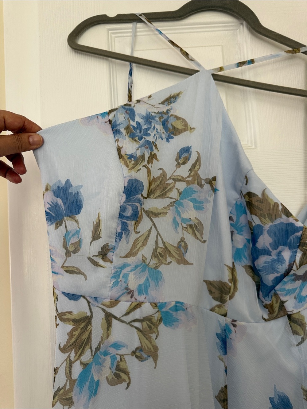 Lulu's Pale Blue Floral Maxi Dress with Blue and Olive Accents - Picture 2 of 5